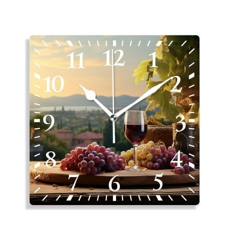 14 Inch Wall Clock Battery Operated Silent Clock Decorative for Office, Kitchen, Outdoor, Living Room，Wine Italy Landscape Rural Vineyard Design