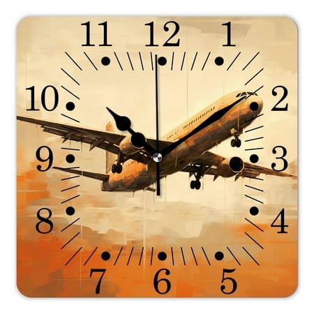 14 Inch Wall Clock Battery Operated Square Clock for Office, Kitchen, Outdoor, Living Room,Airliner Cloud Plane Sunset Picture