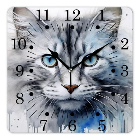 14 Inch Wall Clock Battery Operated Square Clock for Office, Kitchen, Outdoor, Living Room,Navy Blue Kitty Paint with Distressed Color Image