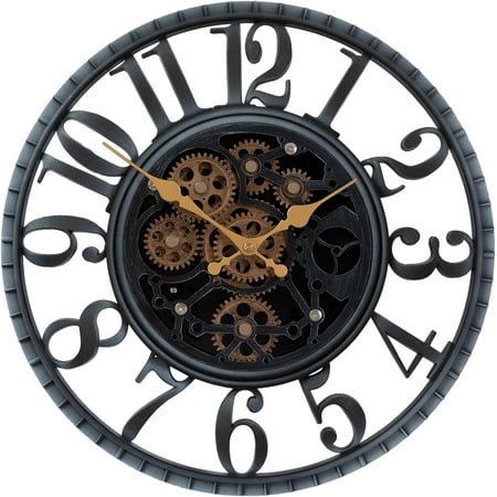 **16 inch moving gear wall clock, vintage industrial steampunk wall clock, retro moving mechanical decor for living room,office,farmhouse