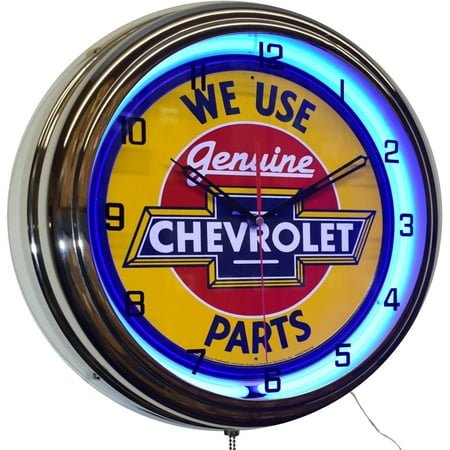 16 We Use Chevy Genuine Parts Sign Blue Neon Advertising Clock Garage Decor