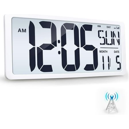 18.5 extra large atomic clock with backlight digital wall clock battery operated with charging function jumbo lcd display clock time/calendar/temperature for wall bedroom classroom office home decor