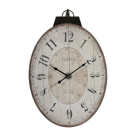 18 x 29 Antique White Oval Wall Clock, Traditional Vintage Home Decor Clock