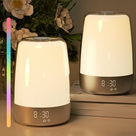 【2-Pack】Dekang Sunrise Alarm Clock Wake Up Lights, Touch Control Night Lights for Bedroom, 6 RGB Colors, 5 Natural Sounds, Snooze Function for Heavy Sleepers, Kids & Adults Gift Idea