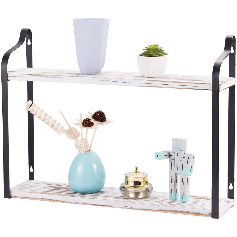 2-Story Floating Wall-Mounted Shelf, Antique Wood Storage Rack Object Display Rack