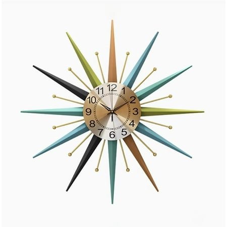 22 inch mid-century style metal crystal wall clock, star-shaped silent decorative wall clock, suitable for living room,bedroom,dining room,porch,office
