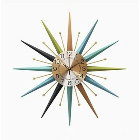 22 Inch Mid-Century Style Metal Crystal Wall Clock, Star-Shaped Silent Decorative Wall Clock, Suitable for Living Room,Bedroom,Dining Room,Porch,Office