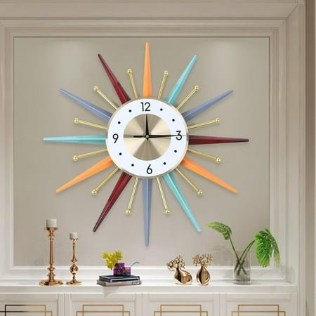22 in Colorful Wall Clocks, Quartz Movement, Modern Wall Clock Starburst Mid-Century Modern Decor Clock, 3D Wall Clock Home Décor, Decorative Wall Clock for Living Room, Bedroom