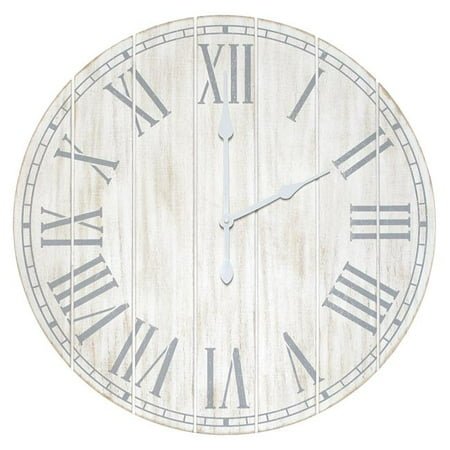 23 in. Wood Plank Coastal Rustic Wall Clock, White Wash - Large