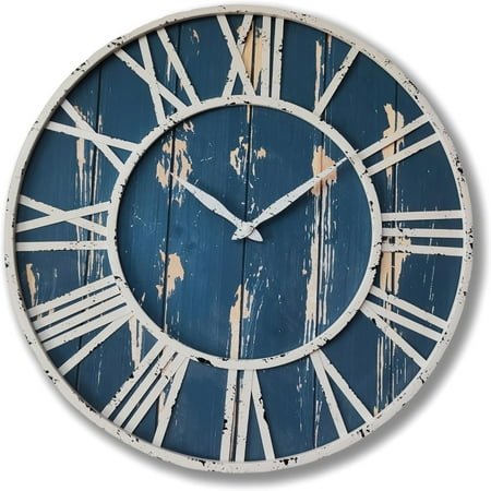 **24 inch large metal&wood wall clocks modern rustic blend farmhouse clocks distressed real wood handmade clock for living room decor home wall hanging accessories oversized