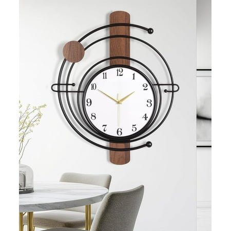 24 Large Wall Clock,Silent Non-Ticking, Wood and Iron Frame Design, Easy to Hang, Rustic Decorative Clock for Living Room, Bedroom, Office, Gift-Ready