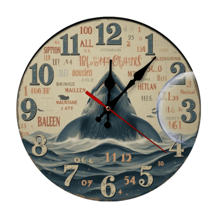 2D Wooden Vintage Whale Ocean Theme Wall Clock -Vintage Nautical Blue Distressed Home Decor Design for Artificial Wood Clock 。Kitchen & Living Room .Bedroom, Kitchen10 Inch( AA Not Included)