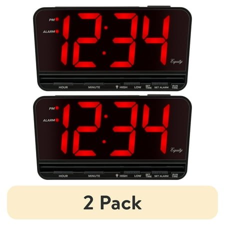 (2 pack) Equity 30402 Extra-Large 3 in. Red LED Electric Alarm Clock with High/Low settings