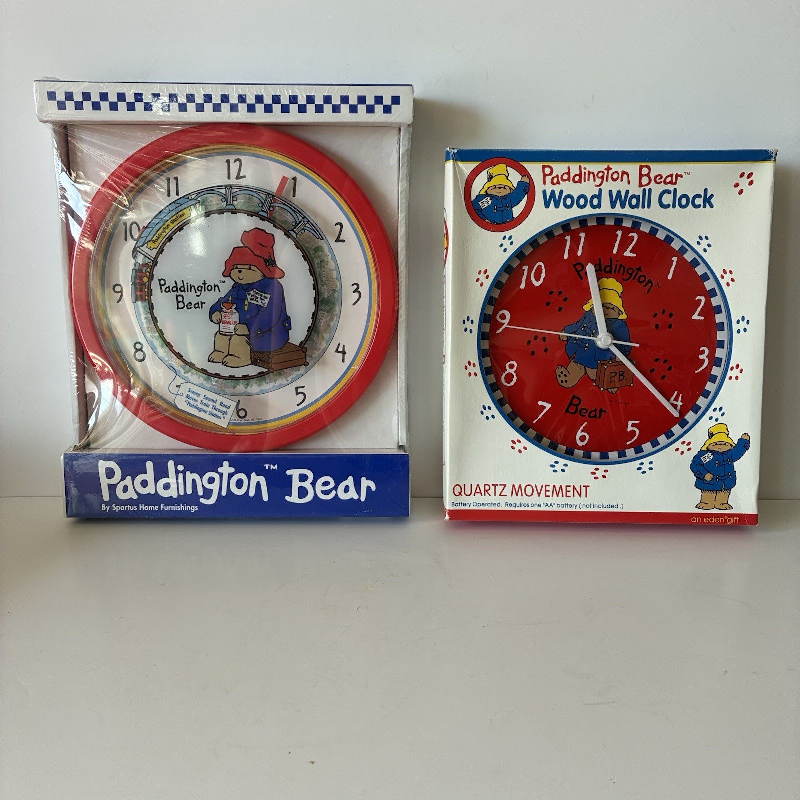 2 Vintage Paddington Bear Wall Clocks New In Packaging Train Quartz Decor