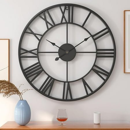 30 inch large metal wall clock, industrial indoor outdoor waterproof art decor modern clocks, european retro with oversized roman numerals, silent battery operated decor,office,kitchen, loft