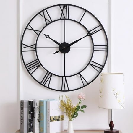 30 Inch Large Wall Clock Modern, Roman Numeral Decorative Metal Wall Clock, Big Black Wall Clocks for Living Room Decor, Farmhouse Wall Clock,Unique