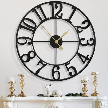 31 Inch Extra Large Wall Clock, Retro Decorative Oversized Silent Little Ticking Battery Operated,Black Metal Arabic Numerals Wall Clocks for Living Room,Office,Entrance Farmhouse Decor