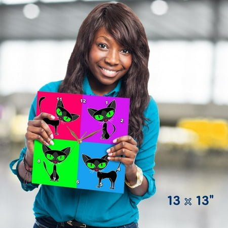 3dRose, Black Cat Four Attitudes Design, 13x13 Wall Clock