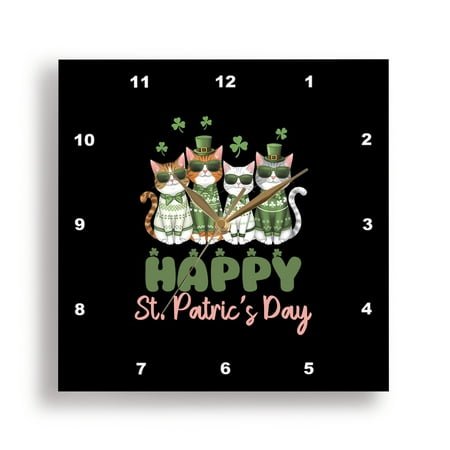 3dRose, Four funny Irish cats wish you happy St. Patricks day, gift, charm, 10x10 Wall Clock
