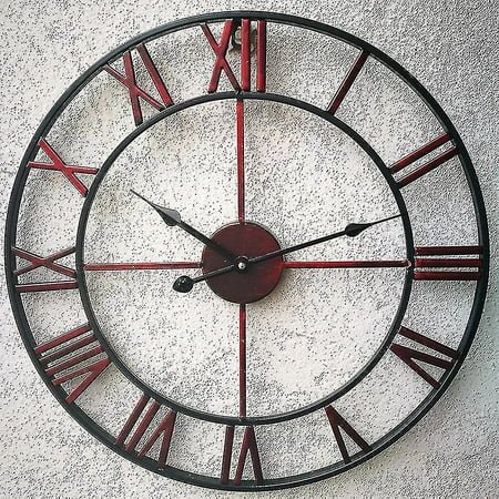 47cm Red Metal Roman Numerals Wall Clock