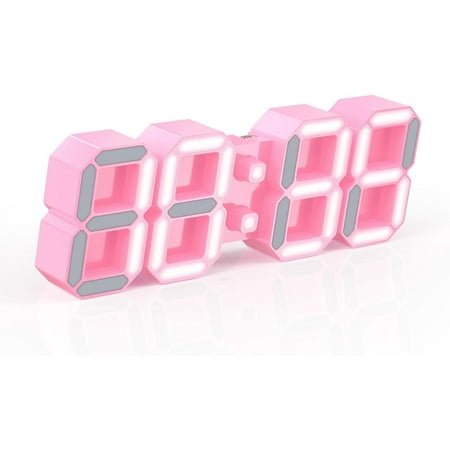 4.9'' Mini 3D LED Digital Clock - Dual Alarm Clock with Remote, Magnetic, 12/24H, Date & Temp, Auto L1-L4 Brightness, USB-Powered, Nightlight Gaming Set Decor Gifts Clock for Kids - Pink