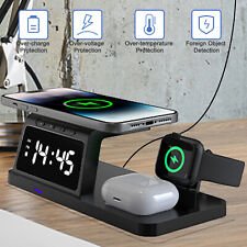 4in1 Alarm clock with Fast Wireless Charger Station Dock For Apple Watch iPhone