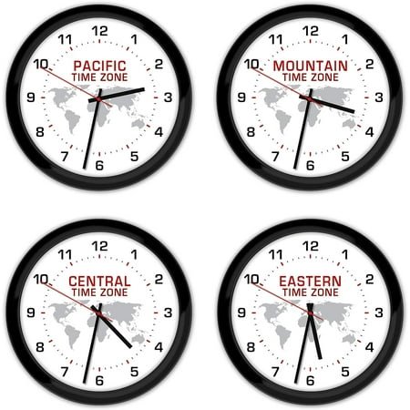 4 time zone **wall clocks - white, black, world globe home office decor