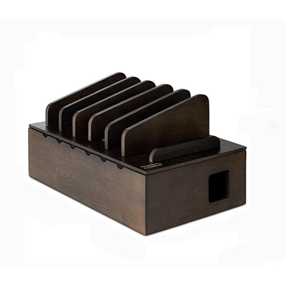6-Device Charging Dock Wooden Desktop Organizer with Holder for Phones and Tablets