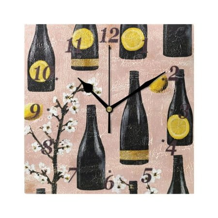7.78in Lemon and Wine Square Wall and Table Clock Dual Use Vintage Design in Black or Gold