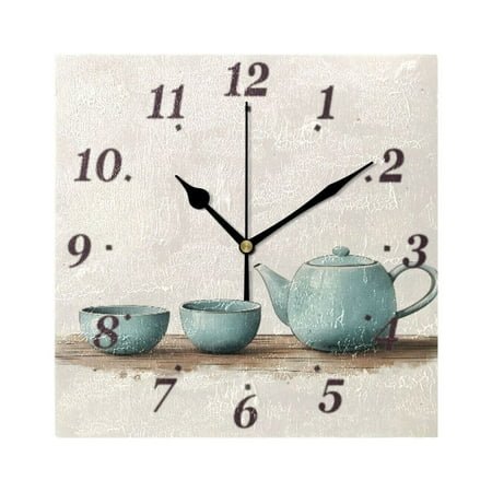 7.78in Teapot Square Wall and Table Clock Dual Use Vintage Design in Black or Gold