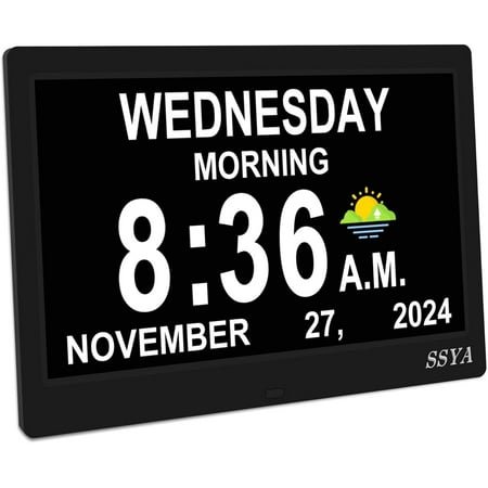 7 Inch Calendar Clock - 12 Alarm Options, Level 5 Auto Dimmable Display,Extra Large Impaired Vision Digital Clock with Non-Abbreviated Day & Month Alarm Clock (7 inch)