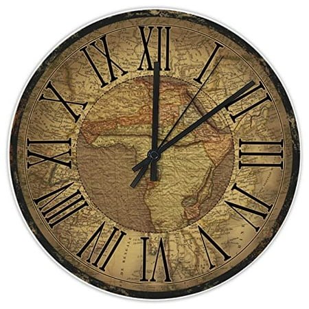 8x8inch Retro Classic World Map Kitchen Wall Clocks Battery Operated World Map Travel Flag Clock for Home Classroom School,Non-Ticking Slient Wall Clock Made in USA