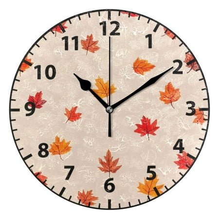 9.84in Falling Maple Leaves PVC Canvas Wall and Table Clock with Canvas Texture, Black or Gold Hands