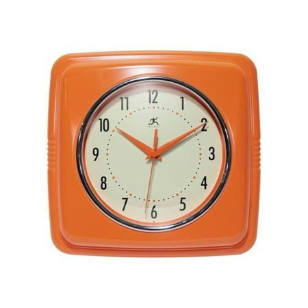 9 Square Retro Wall Clock Orange: Modern Indoor Decor, Off-White Face, Plastic