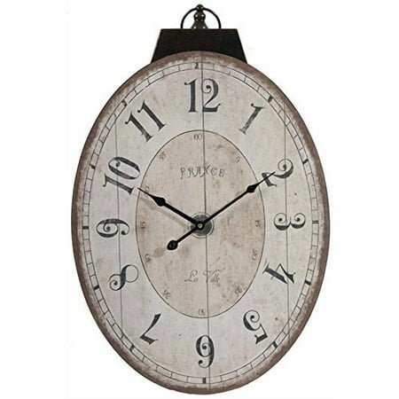 A&B Home Antique Lu Ville Wall Clock Wall Accent, Large Oval Wooden Wall Clocks for Living Room Decor, Rustic Farmhouse Wall Clock Battery Operated - 18x29 Ivory White