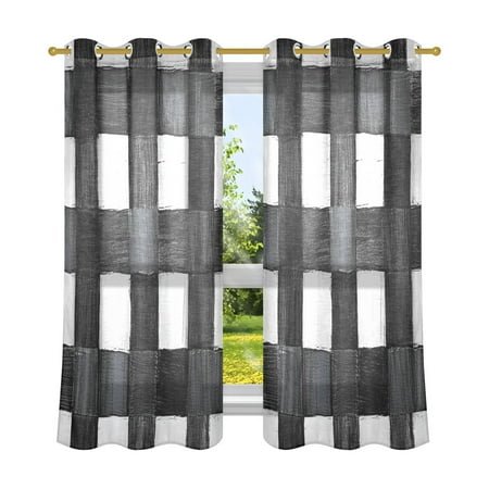 Abstract Black and White Stripe Breathable Sheer Curtains 63x52in Soft Light Filtering, UV Protection and Thermal Insulation