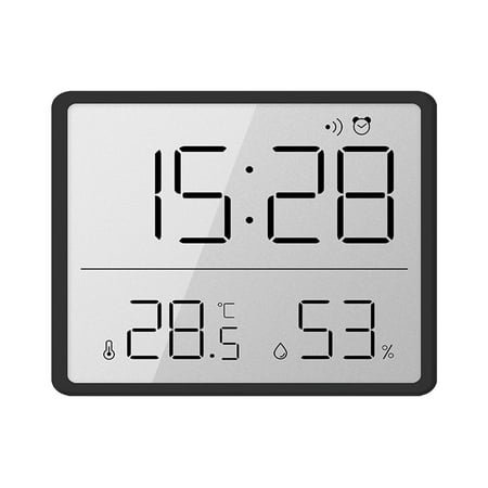 Acahhotxx Atomic Clock, Digital Wall Clock Large Display, Date & Temperature Humidity Sensing for Home and Office Use Battery Operated - Black 8218 (New)