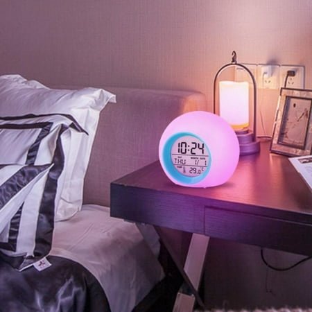 Acenx Kids Alarm Clock, Cute Digital Clock with Temperature Date Change 7 Colors OK to Wake Boys Girls Get up Clock for Bedroom