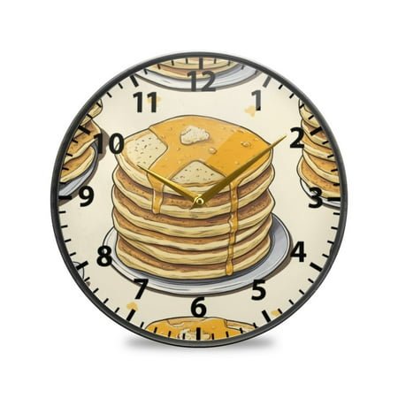 Acrylic Wall and Table Clock Food Pattern Design 9.5in Modern Decor with Golden Hands