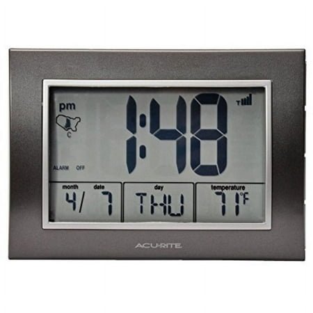 AcuRite Atomic Alarm Clock with Date Day of Week and Temperature 0 5 Grey