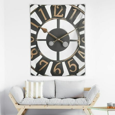 Akjvoe Wall Clocks for Living Room Decor, Silent Analog Battery Operated Wall Clock, Black Rustic Farmhouse Metal Wall Clock for Kitchen, Office, Bedroom 30x40in