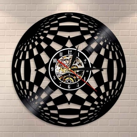Amblelife Kaleidoscope Circle Wall Clock Fractal Psychedelic Vinyl Record LP Global Wall Art Vintage Clock Living Room Wall Decor Clock