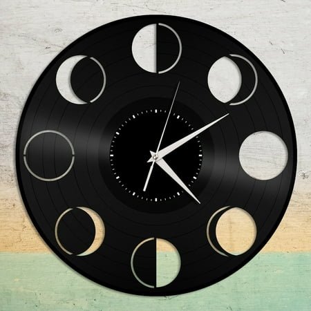 Amblelife Moon Phases Vinyl Wall Clock Unique Gift for Friends Home Living Room Decoration Vintage Design Office Bar Room Home Decor
