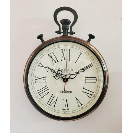 Antique Pocket Watch Style Wall Clock – Vintage Roman Numeral Silent Wall Clock for Home, Living Room, Office, Café | Retro Rustic Hanging Clock – Das Santos London Design (15-Inch)
