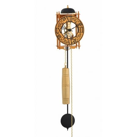 Antique Wrought Iron Skeleton Pendulum Wall Clock Orange with Cast Circle Hoop
