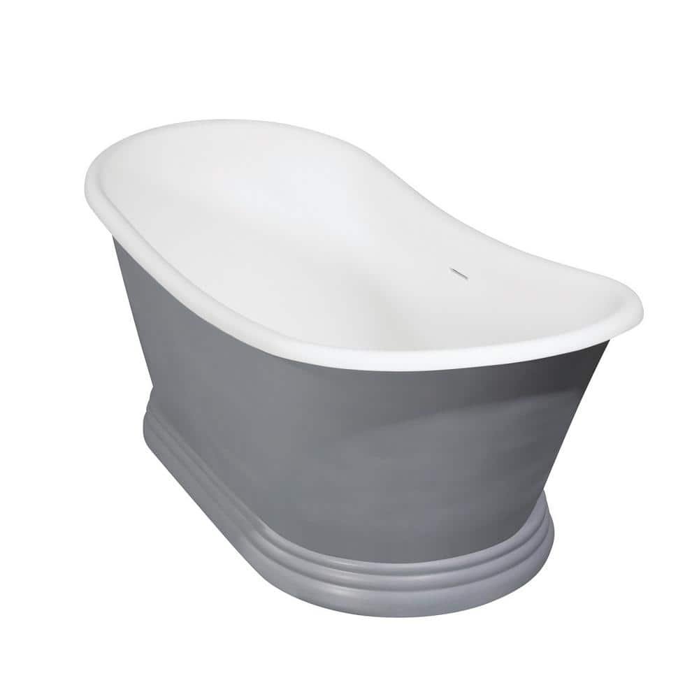 Arcticstone 67 in. Stone Resin Flatbottom Pedestal Bathtub in Glossy White/Matte Gray