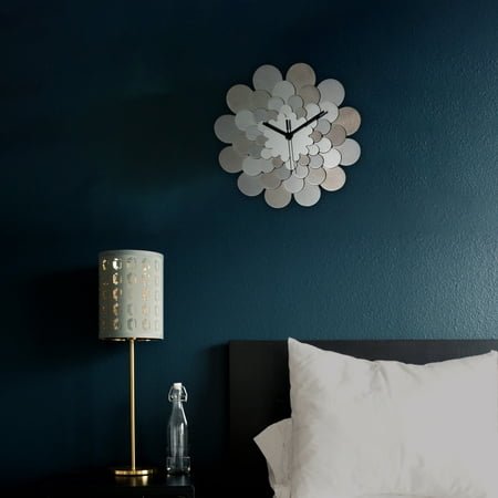 ardeola - Dahlia Silver - 11.5 in Analog Wall Clock, Beautiful Handmade Wall Decor