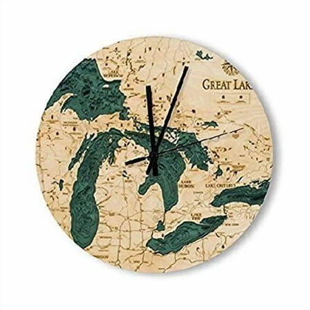 ArogGeld Great Lakes Wall Clock 10 Inch Nautical Map Wall Clock Battery Operated Non-Ticking Vintage Farmhouse Wood Clock Large Wall Clock for Living Room Kitchen Bedroom Decor, Multicolor
