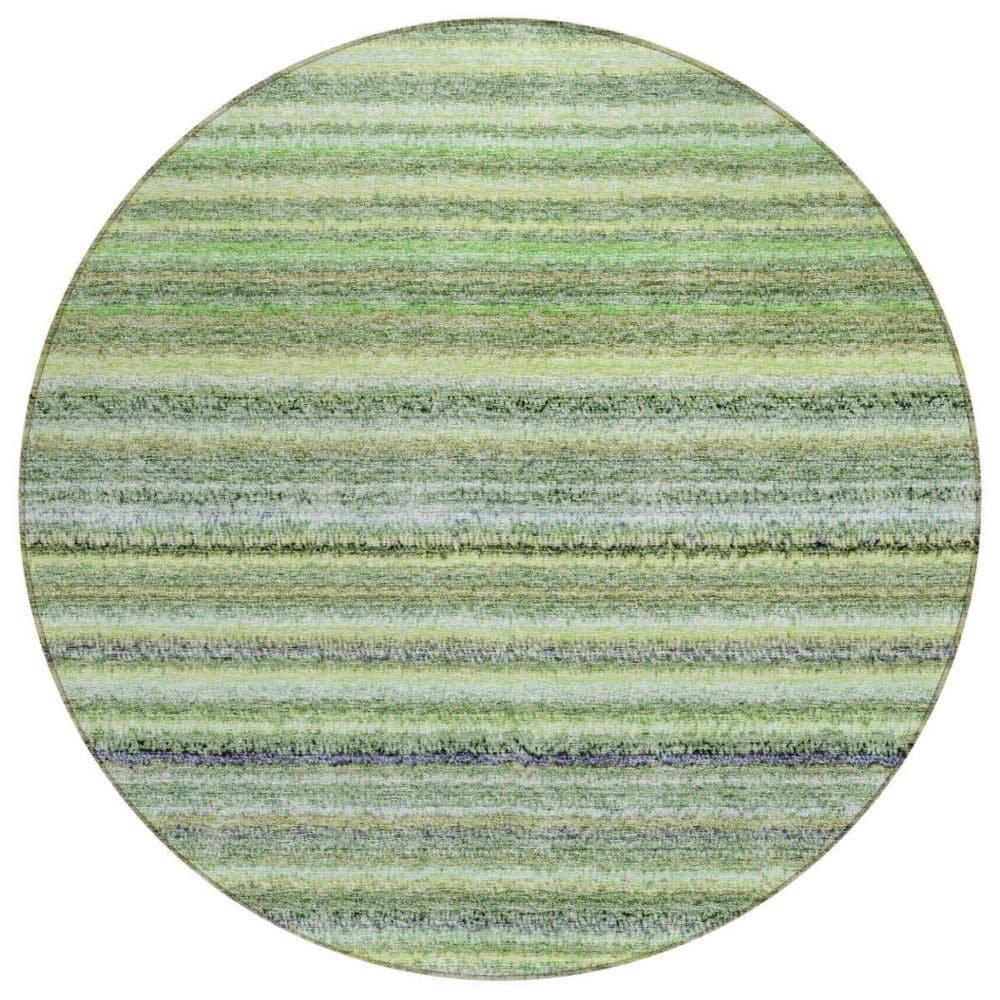 Artichoke Green, Olive Green 8 Round Woven Striped Polyester Round Indoor /...