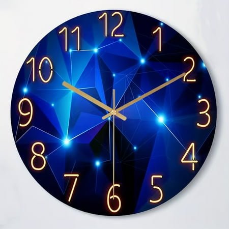 A Wall Clock, 12inch Geometric Design Clock, Tempered Glass Silent Movement Dark Blue Silent Quartz Clock Wall Hanging Clock Living Room Silent Clock Wall Clock, Autumn Halloween Decoration